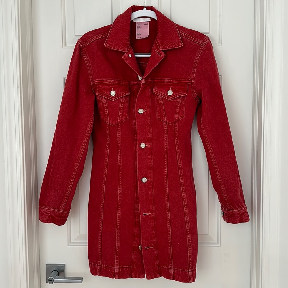 Helmut Lang  Femme Trucker Denim Mini
Shirt Dress In Oxidized Red size S